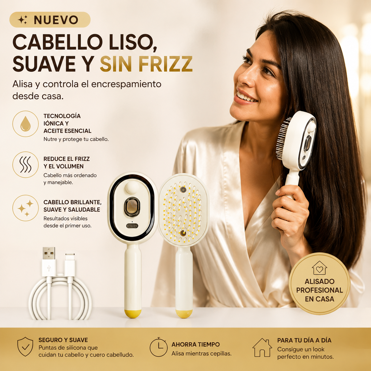 Lissia™ | Cepillo Alisador Iónico — Cabello Liso y Sin Frizz
