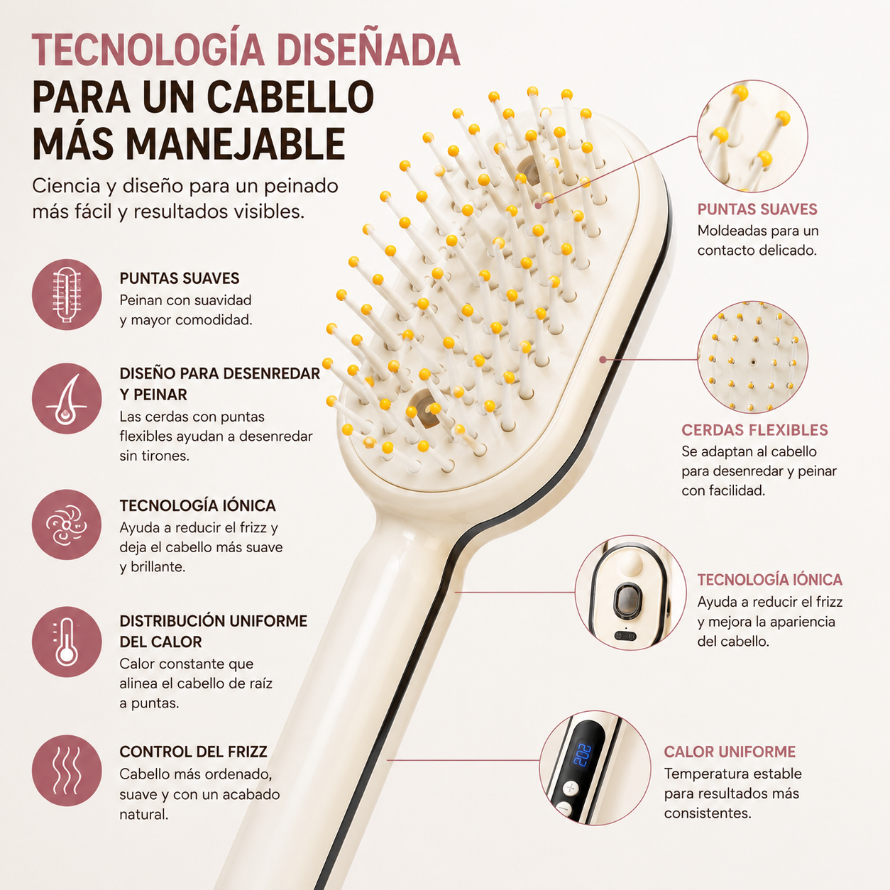Lissia™ | Cepillo Alisador Iónico — Cabello Liso y Sin Frizz