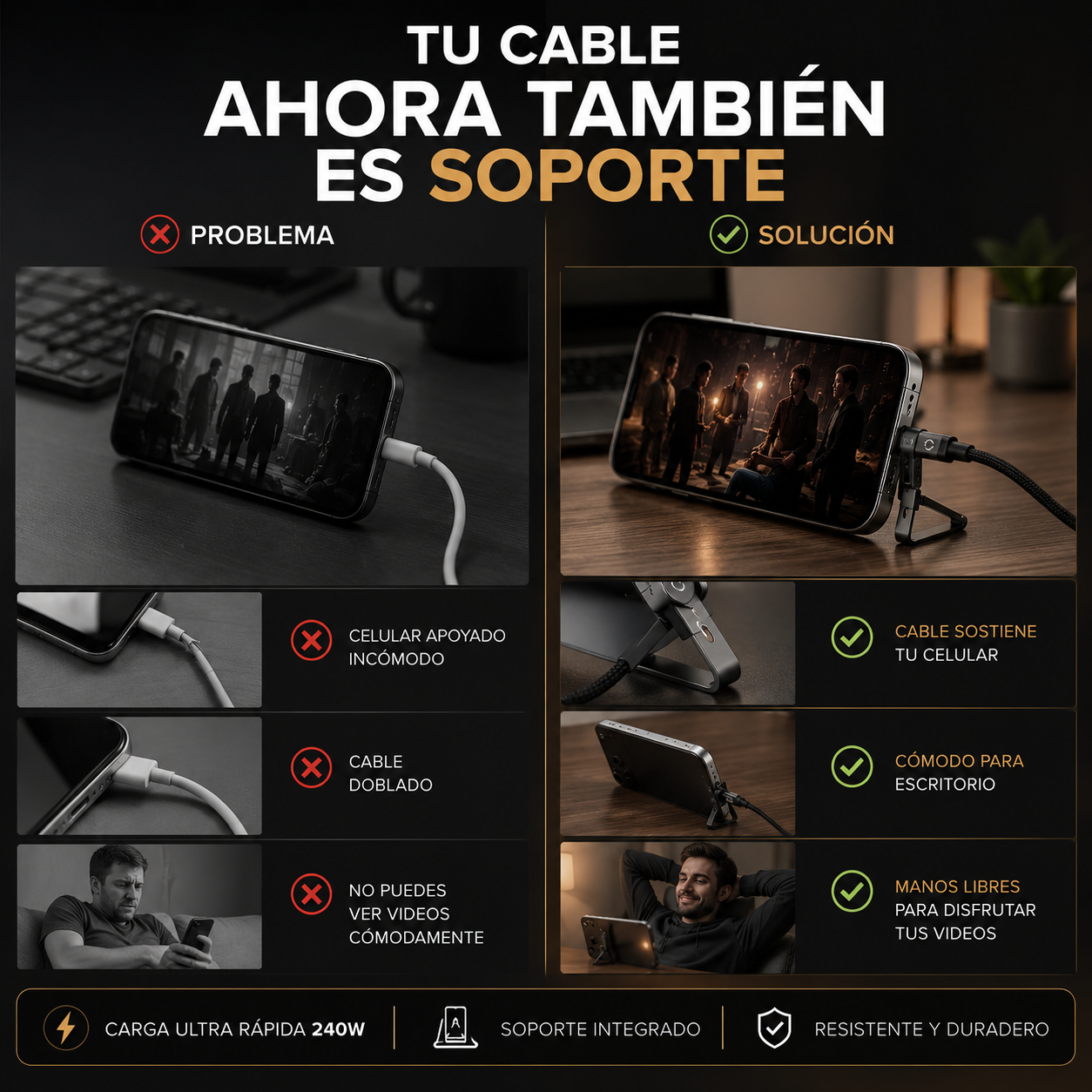 KickCable Pro™ Cable 3 en 1 Premium