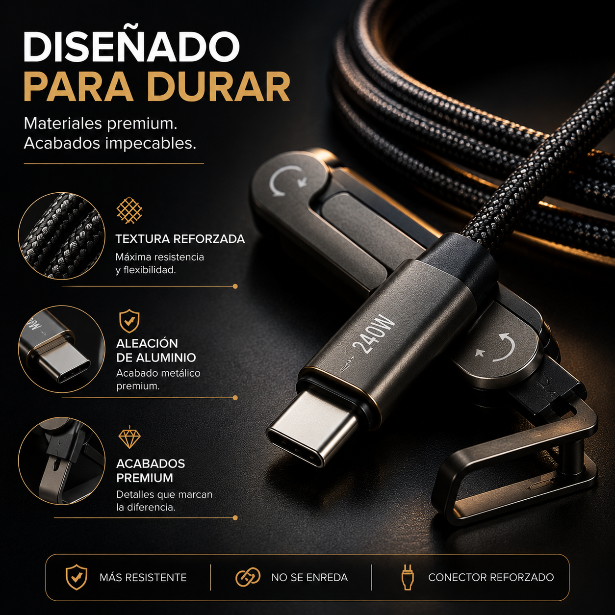 KickCable Pro™ Cable 3 en 1 Premium